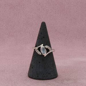 sterling silver marquise-cut aquamarine & cz ring size 7